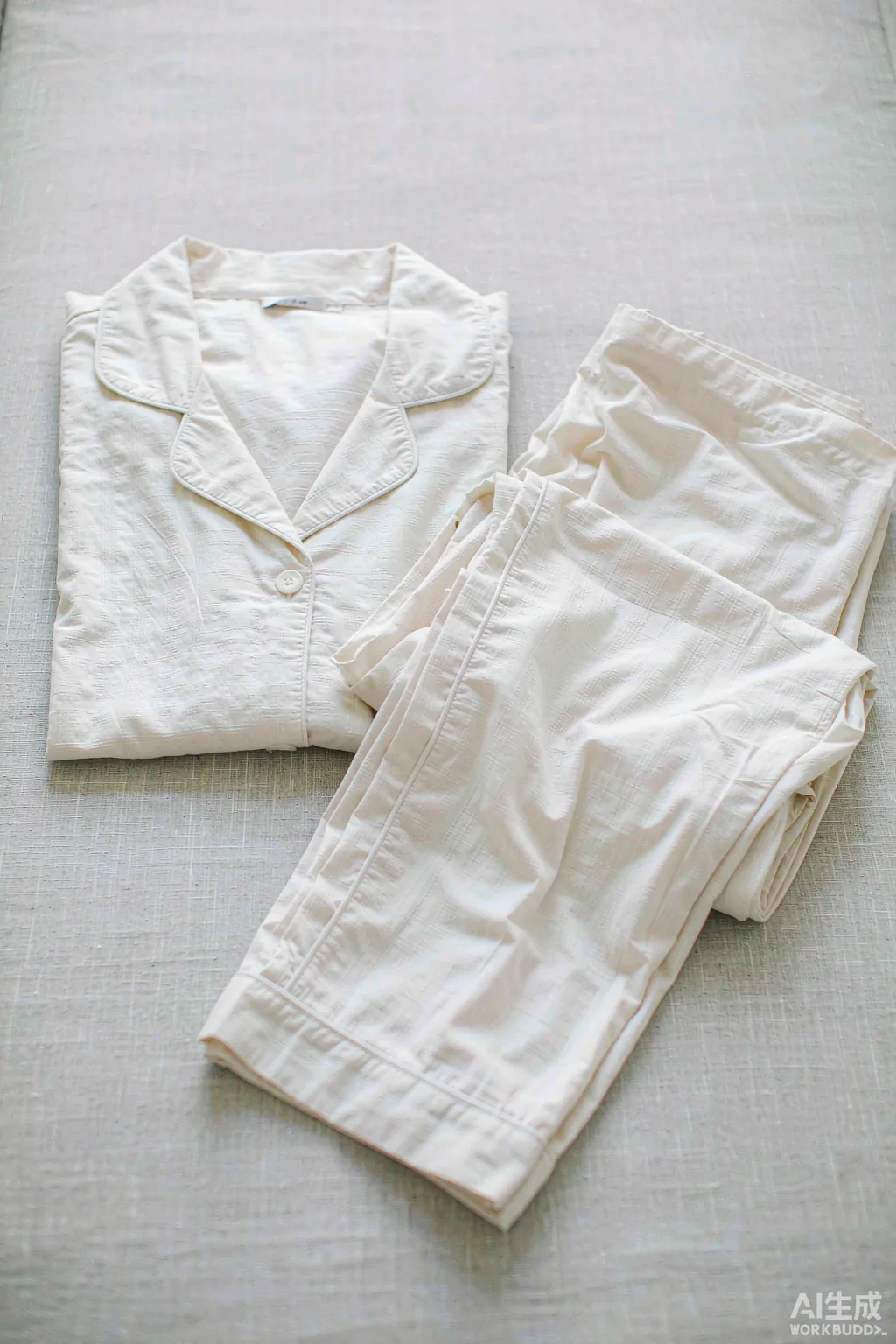 Folded cotton sleepwear set in a light neutral setting
