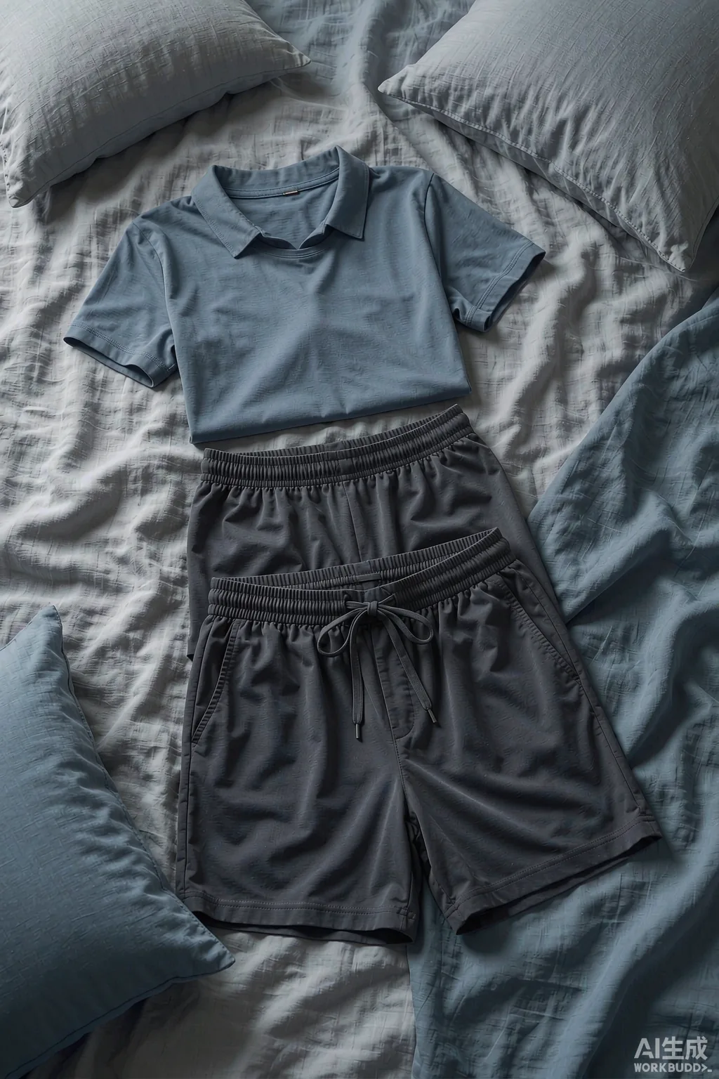 Men's cotton sleepwear laid out on a soft neutral surface