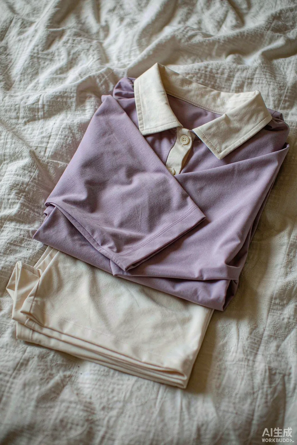 Women's cotton sleepwear laid out on a soft neutral surface