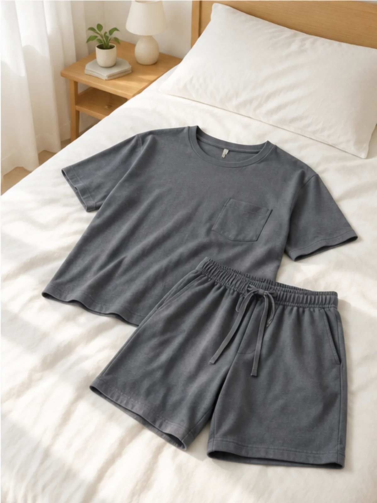 rowan cotton set 4.webp rowan cotton set laid over the end of a bed in a calm bedroom